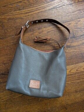 Dooney And Bourke Taupe And Tan Pebbled Leather Shoulder Bag